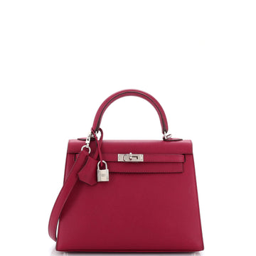 Hermes Kelly Handbag Red Epsom with Palladium Hardware 25