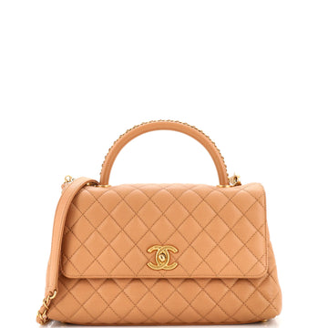 Chanel Coco Top Handle Bag Quilted Caviar with Chain Detail Handle Small