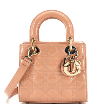 DIOR Small Lady Dior Bag Rose Des Vents Patent Cannage Calfskin - Women