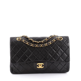 Chanel Vintage Classic Double Flap Bag Quilted Lambskin Medium Black 2211002