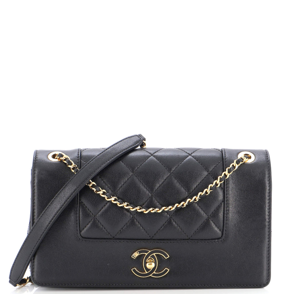 Chanel Mademoiselle Vintage Flap Bag Quilted Sheepskin Medium Black 2210651