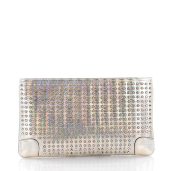 Christian Louboutin Loubiposh Clutch Holographic Spiked Leather Gold 2211901