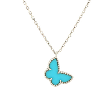 Van Cleef & Arpels Sweet Alhambra Butterfly Pendant Necklace 18K White Gold with Turquoise