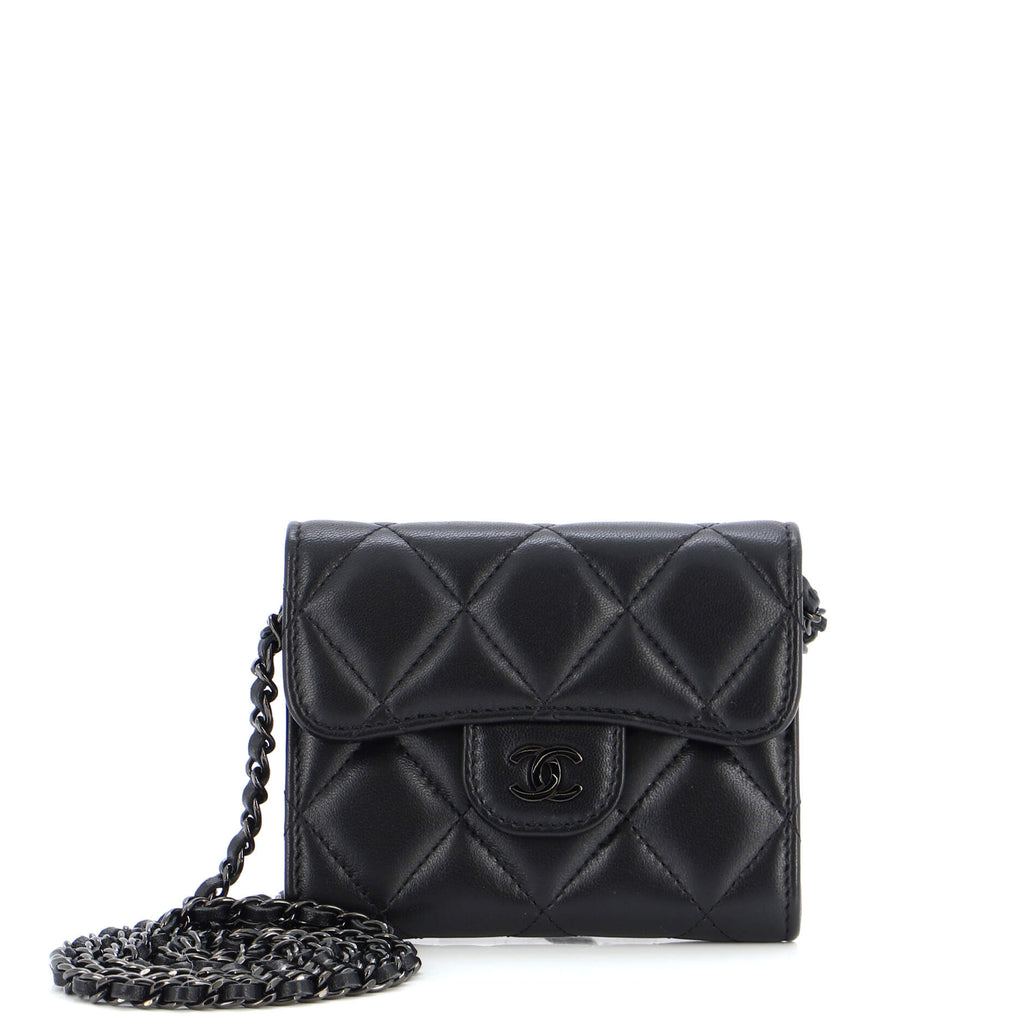 Chanel So Black Classic Flap Card Holder on Chain Quilted Lambskin Mini  Black 2212332