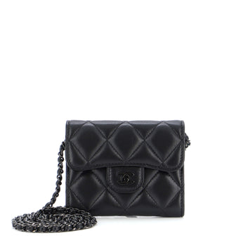 Chanel So Black Classic Flap Card Holder on Chain Quilted Lambskin