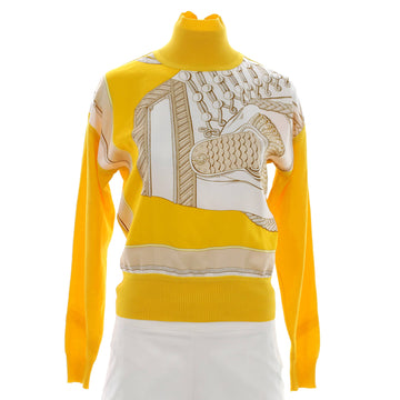 Hermes Women's Twillaine High Neck Sweater Printed Silk and Cashmere