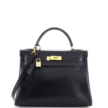 Hermes Kelly Handbag Black Box Calf with Gold Hardware 32