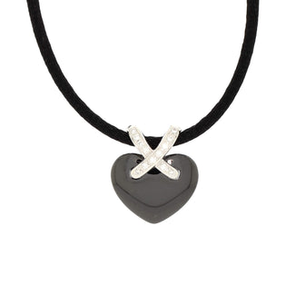 Chaumet Liens Heart Pendant Necklace Satin Cord with 18K White Gold, Ceramic and Diamonds