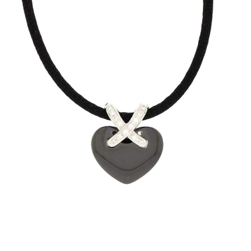 Chaumet Liens Heart Pendant Necklace Satin Cord with 18K White Gold, Ceramic and Diamonds