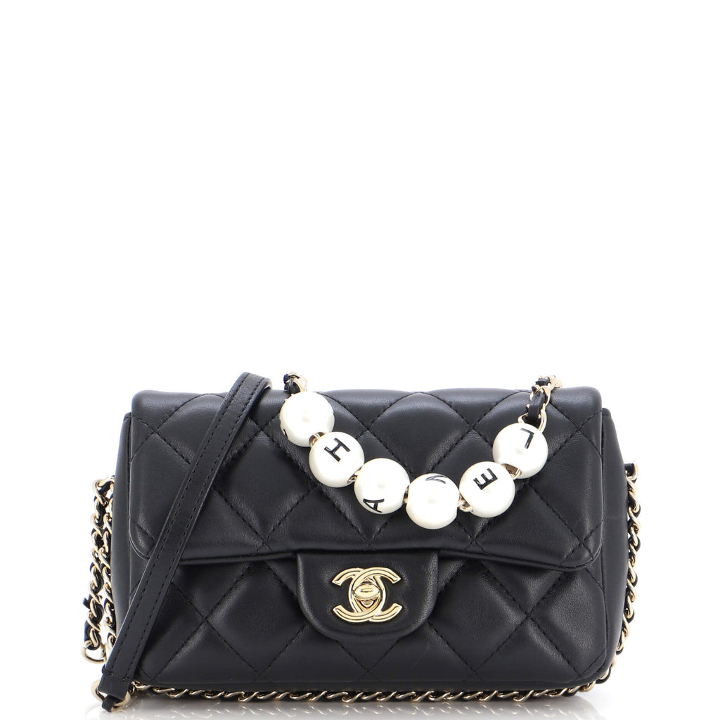 Chanel My Precious Pearls Chain Flap Bag Quilted Lambskin Small Black  22124115