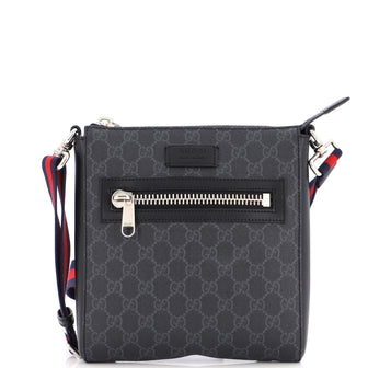 Gucci Web Strap Front Zip Messenger Bag GG Coated Canvas Small