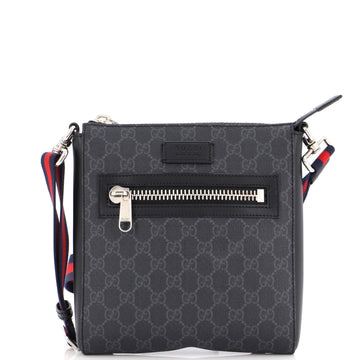 Gucci Web Strap Front Zip Messenger Bag GG Coated Canvas Small