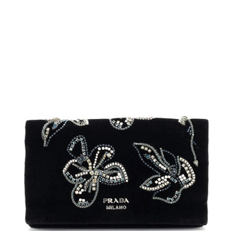 Prada Folded Clutch Crystal Embellished Velvet