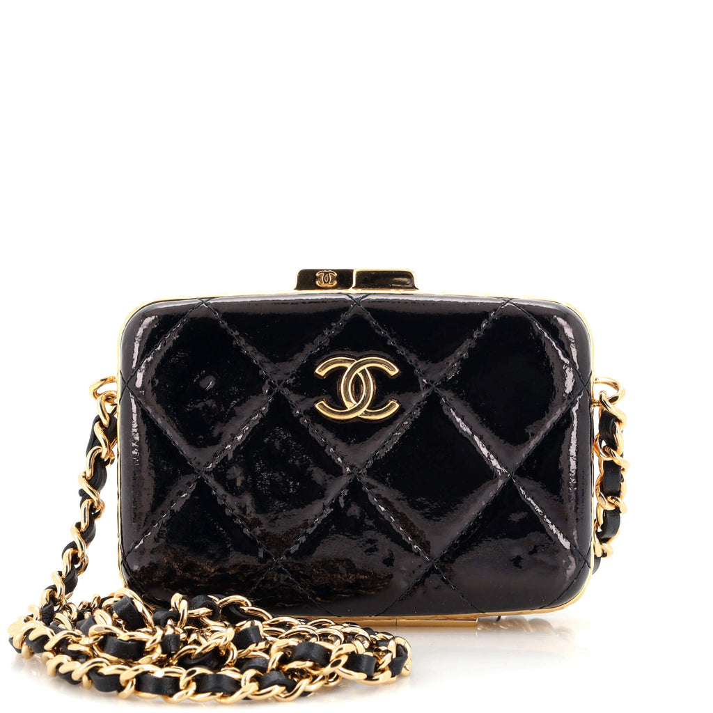 Chanel Box With Chain Quilted Patent Small Black 22124192