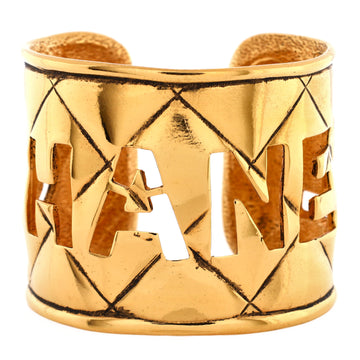 Chanel Vintage Cut-out Logo Cuff Bracelet Quilted Metal Wide