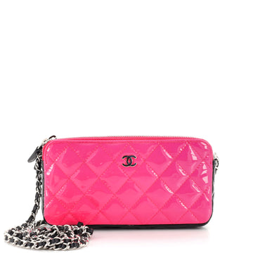 Chanel Double Zip Clutch with Chain Quilted Patent