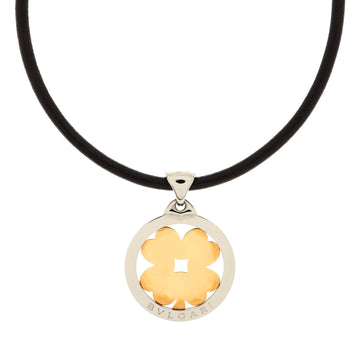 Bvlgari Tondo Clover Pendant Necklace Stainless Steel with 18K Yellow Gold and Cord