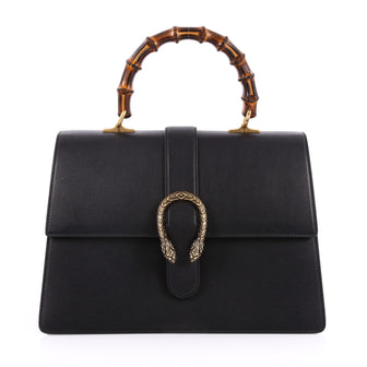 Gucci Dionysus Bamboo Top Handle Bag Leather Large Black