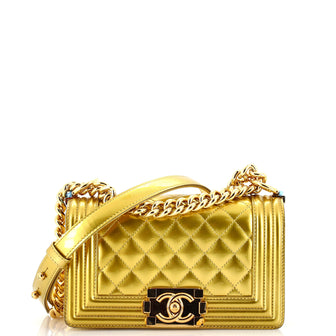 Chanel Boy Flap Bag Quilted Patent Small