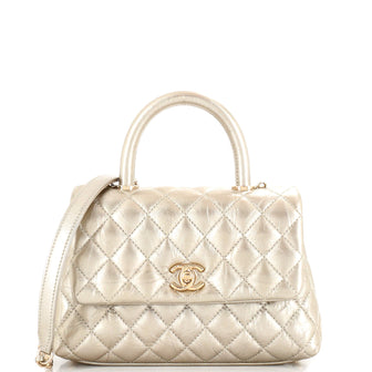 Chanel Coco Top Handle Bag Quilted Aged Calfskin Mini Gold