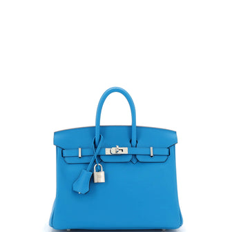 Hermes Birkin Handbag Blue Swift with Palladium Hardware 25
