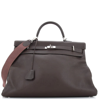 Hermes Kelly Travel Handbag Brown Togo with Palladium Hardware 50