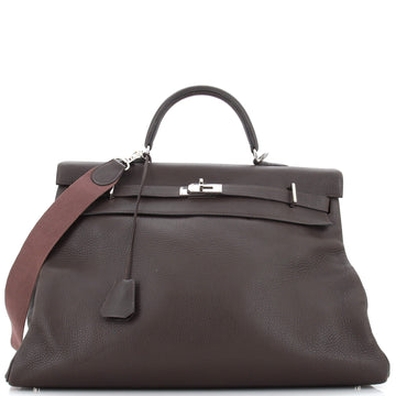 Hermes Kelly Travel Handbag Brown Togo with Palladium Hardware 50