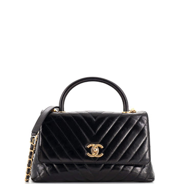 Chanel Coco Top Handle Bag Chevron Aged Calfskin Small