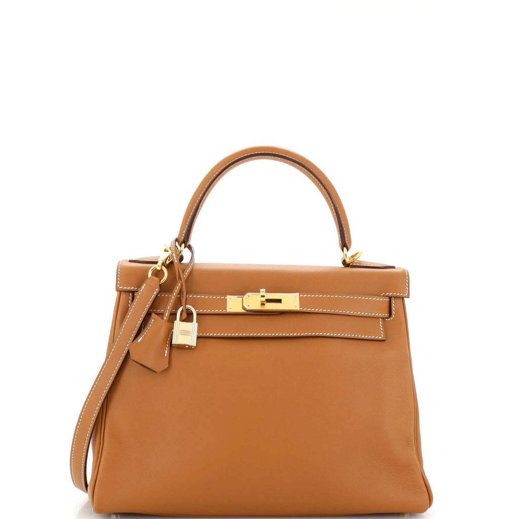 Hermès Pochette Biscuit Swift Kelly Gold Hardware, 2021 (Like New), Brown Womens Handbag