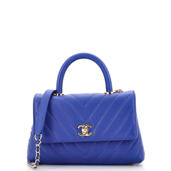Chanel Coco Top Handle Bag Quilted Caviar Mini Blue