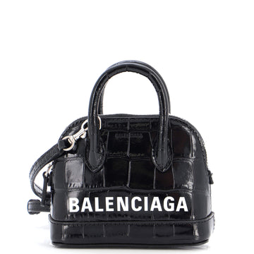 Balenciaga Logo Ville Bag Crocodile Embossed Leather Mini