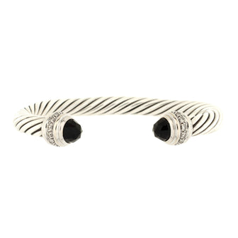 David Yurman Cable Classic Bracelet Sterling Silver and 18K White Gold with Onyx and Diamonds 7mm