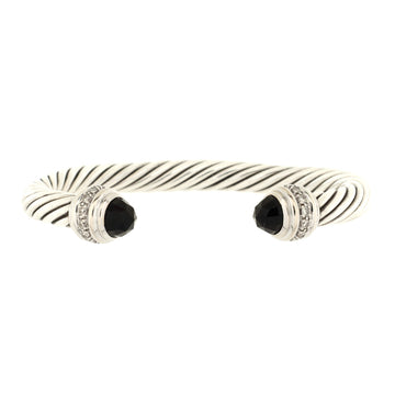 David Yurman Cable Classic Bracelet Sterling Silver and 18K White Gold with Onyx and Diamonds 7mm