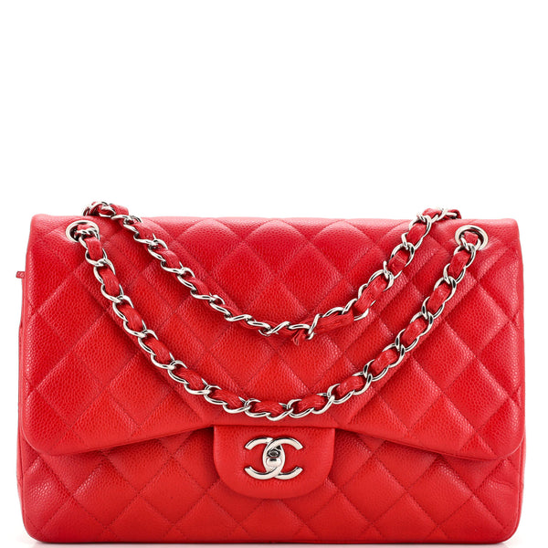 Chanel Classic Double Flap Bag Quilted Caviar Jumbo Red 2213062