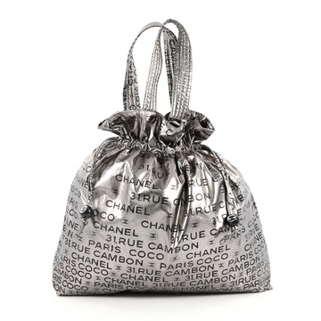 Chanel 31 Rue Cambon Drawstring Tote Nylon Large Silver
