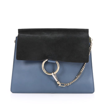 Chloe Faye Shoulder Bag Leather and Suede Medium Blue