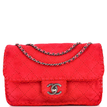 Chanel Stitched Flap Bag Quilted Suede Medium