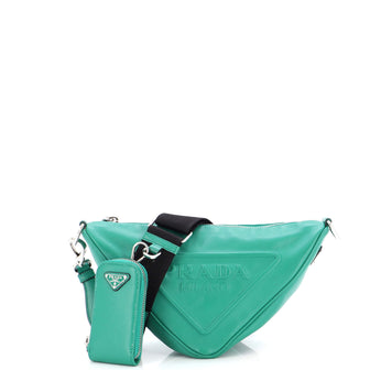 Prada Triangle Logo Zip Crossbody Bag Leather Small Green