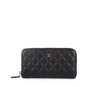 Chanel Zip Around Wallet Quilted Caviar Long Black