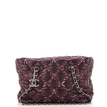 Chanel Tweed on Stitch Zip Tote Quilted Nylon Small