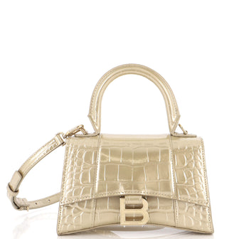 Balenciaga Hourglass Top Handle Bag Crocodile Embossed Leather XS