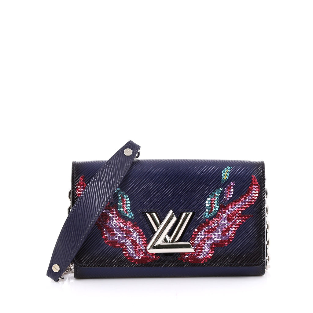 Louis Vuitton Twist Chain Wallet Epi Leather with Sequins Blue 2201633