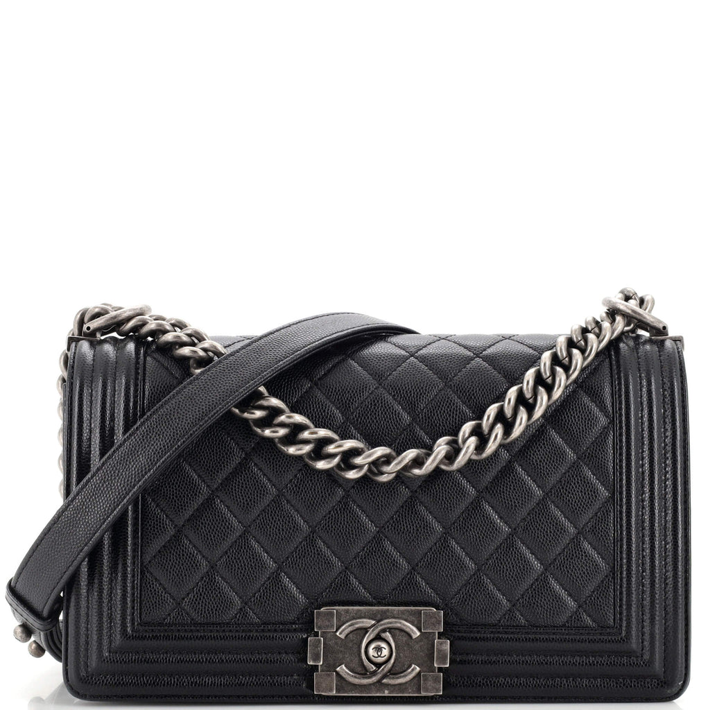 Chanel Boy Flap Bag Quilted Caviar Old Medium Black 2213631