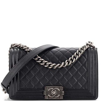 Chanel boy bag, black, Chanel Flap Bag, Lamb skin, Old Medium
