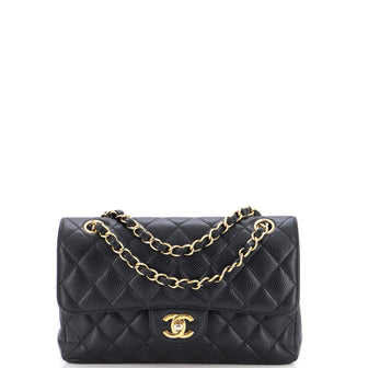 Black Caviar Quilted Small Double Flap Classic Bag w/SHW