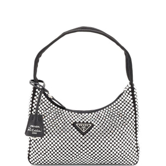 Prada Re-Edition 2000 Hobo Crystal Embellished Satin Mini