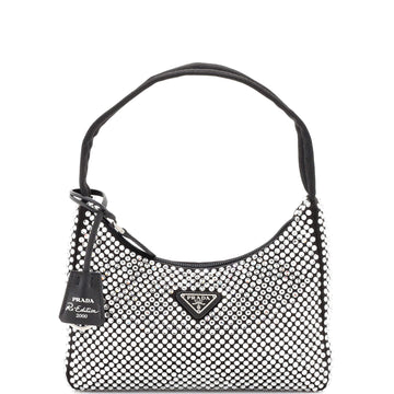 Prada Re-Edition 2000 Hobo Crystal Embellished Satin Mini