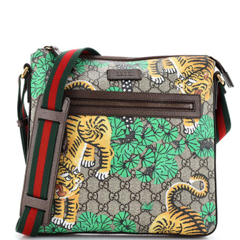 Gucci Front Zip Messenger Bengal Print GG Coated Canvas Medium