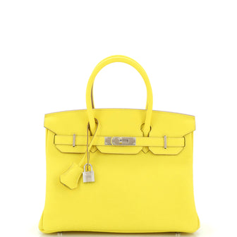 Hermes Birkin Handbag Yellow Clemence with Palladium Hardware 30