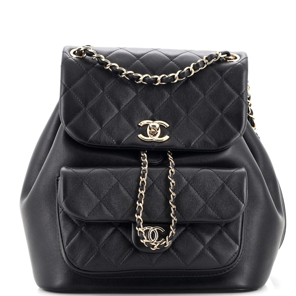 Chanel Duma Drawstring Backpack Quilted Leather Large Black 2213901
